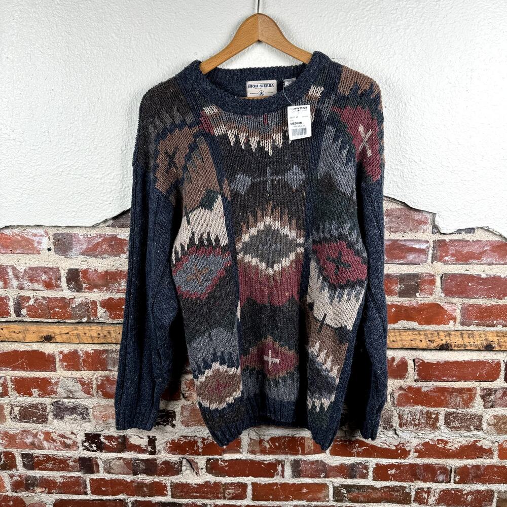 Vintage High Sierra Sweater Sz Medium Multicolor Aztec Crewneck Pullover NWT 90s